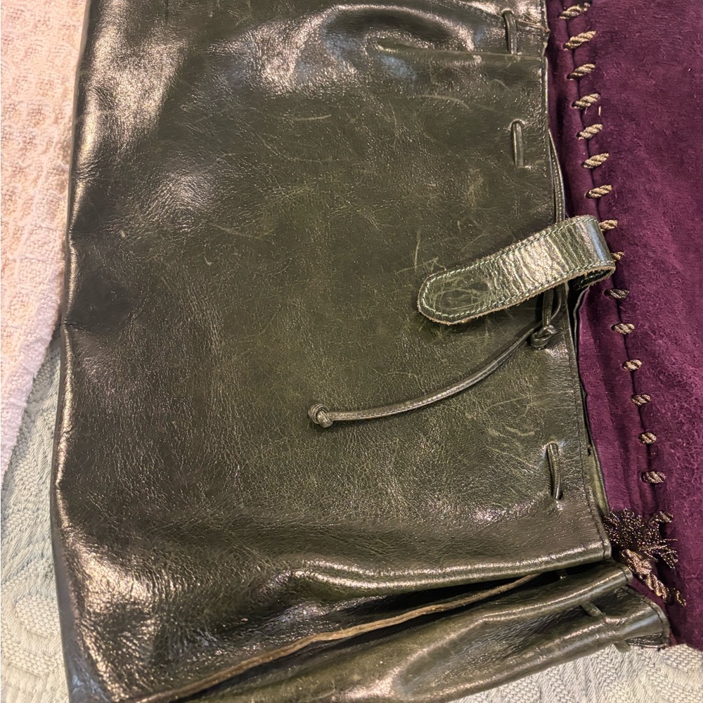 Vintage Carlos Falchi Black and Red Crest purse with purple suede interior flap - Picture 7 of 13